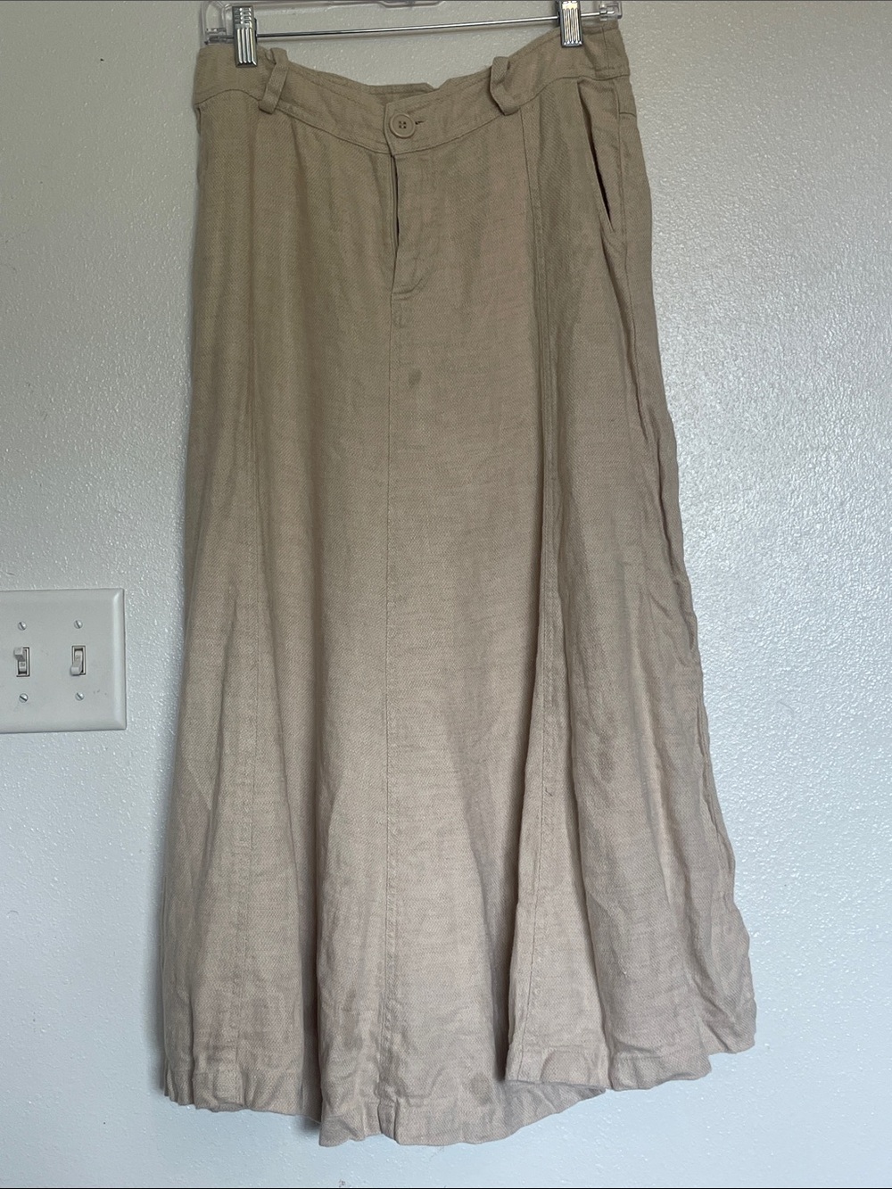 The Territory Ahead Neutral Beige A-Line Linen Blend Skirt